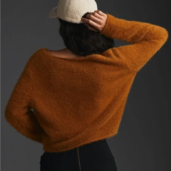 ✨ Anthropologie Cropped Eyelash Sweater Sz S - Picture 4 of 9